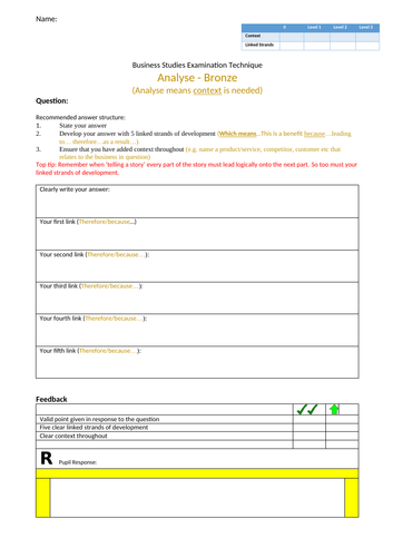 Differentiated 'Analyse' style question writing frames for quicker planning and marking