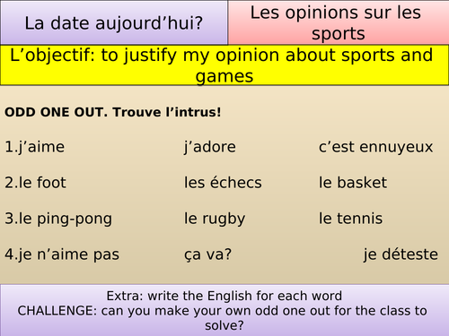 Sports & Games (Activities) and reasons- j'aime le foot parce que...