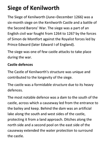 Siege of Kenilworth Handout