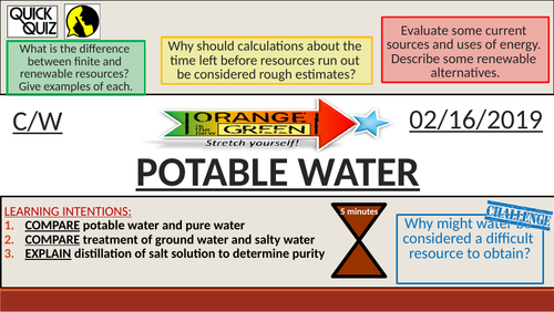 KS4 New GCSE (9-1) - Potable Water (AQA C14.2 The Earth's Resources)