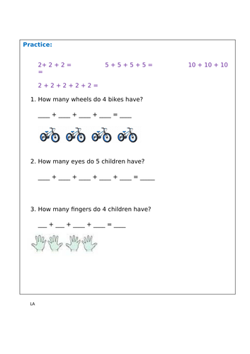 Multiplication as repeated addition KS1