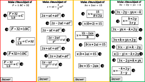 Rearranging Formulae - Choose the steps!