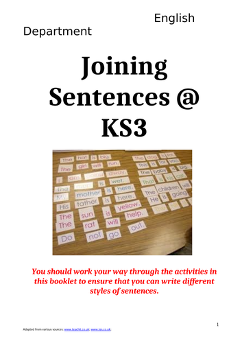 Joining Sentences Skills Booklet