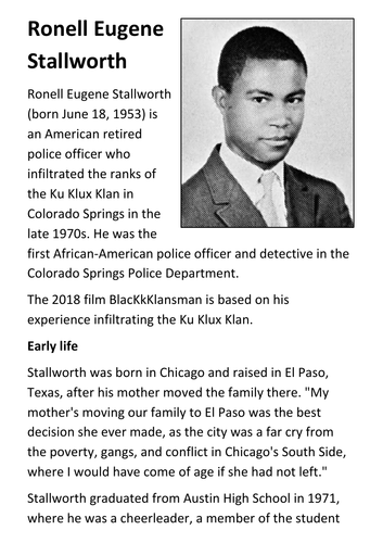 Ron Stallworth - BlacKkKlansman Handout