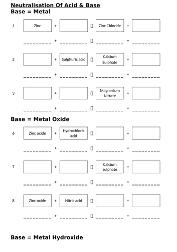 Acid Base Reactions Worksheet Reactions Of Acids Differentiated