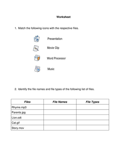 File formats worksheet