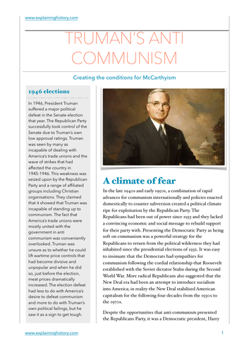 Truman's Anti Communism Study Guide