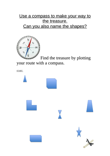 Compass maths challenge a worksheet with shapes and compass bearings.