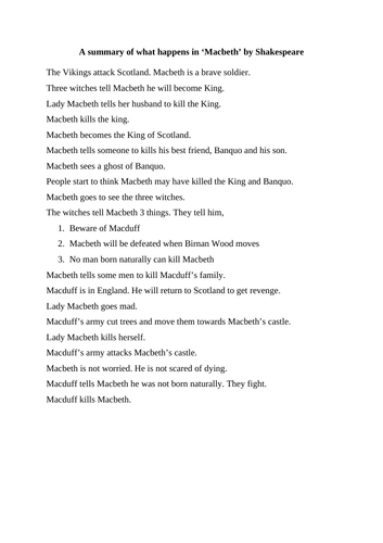 Macbeth summarised on one A4 page