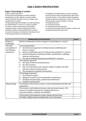 AQA Psychology Student Spec- AS Paper 2- Psychology in context