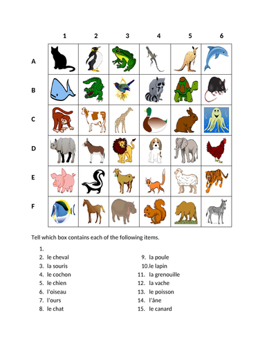 Animaux (Animals in French) Find it Worksheet | Teaching Resources