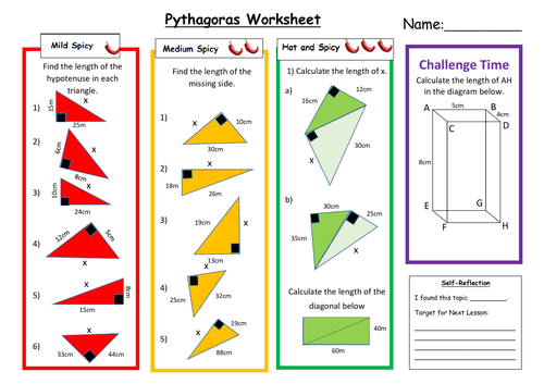 Pythagoras Differentiated Worksheet with Answers