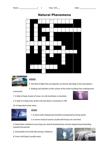 natural phenomena crossword teaching resources