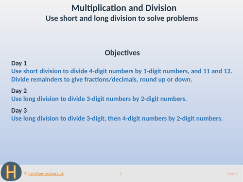 use shortlong division in problems teaching presentation year 6