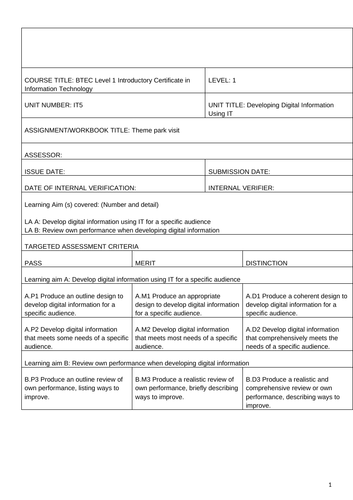 BTEC Level 1 Intro Cert in IT Unit IT5 - Assignment brief Approved by Pearson ACS (see evidence)