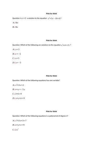 Algebra - Critical Questions
