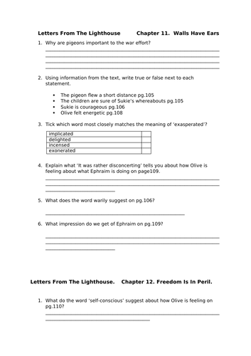 Letters From The Lighthouse SATS style questions ch 11- 13