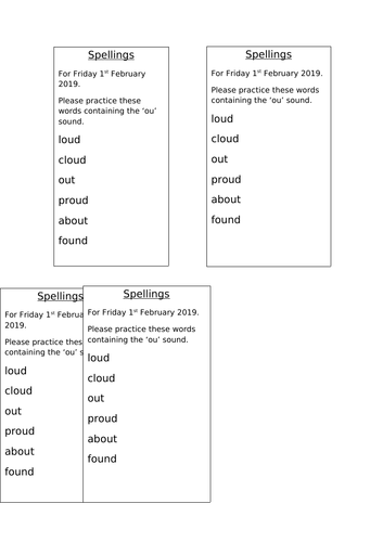 Half Term of Spellings for Year 1