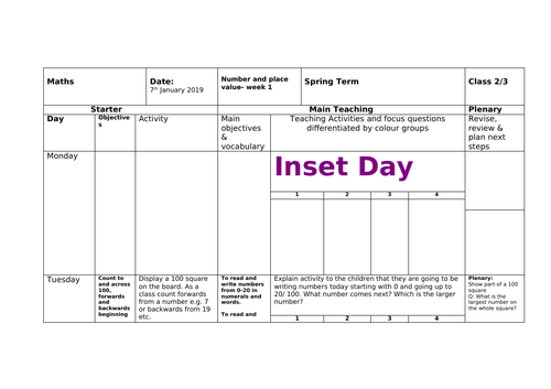 Spring 1 Maths Planning Year 1