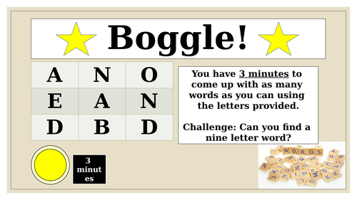 Boggle Game with 3 Minute Timer
