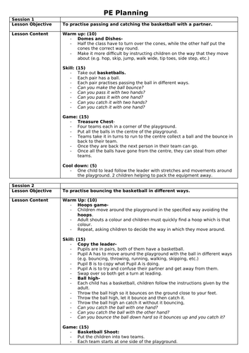 Basketball Planning for KS1 class (4 weeks) | Teaching Resources