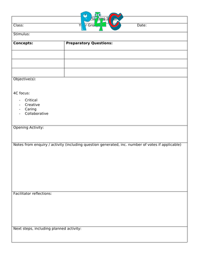 Planning template for P4C
