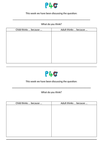 Child thinks - Adult thinks P4C template