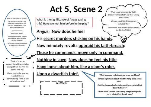 Macbeth: Act 5, scene 2 Worksheet | Teaching Resources