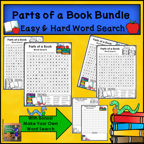 Parts of a Book Word Searches - Easy and Hard | Teaching Resources