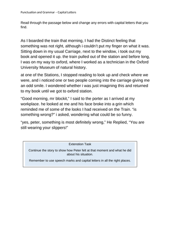 Two proof-reading tasks that focus on capital letters with a writing ...