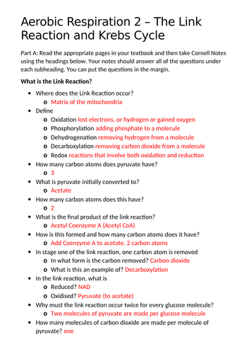 OCR A - Link Reaction and Krebs Cycle