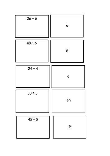 Division based interactive card sort activity