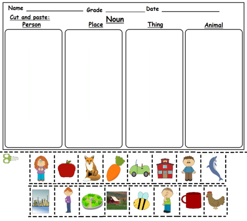 Noun Cut and Paste Worksheet