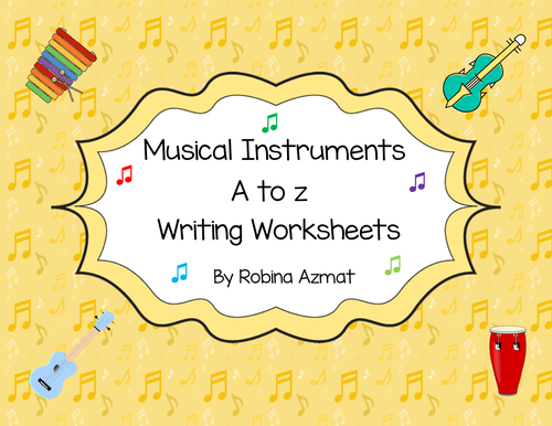 Musical Instruments A to Z Alphabet Writing worksheets
