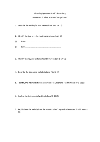 Edexcel A Level Music Bach Question