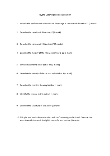 Edexcel A Level Music Marion from Psycho
