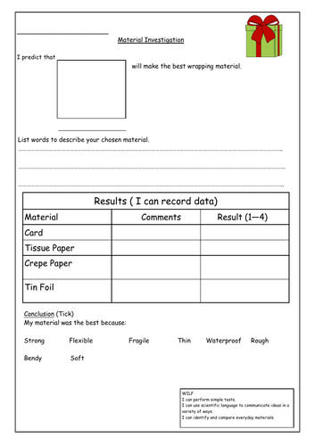 Year 2 Science Materials Investigation