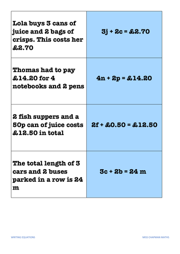 Writing and Solving Equations