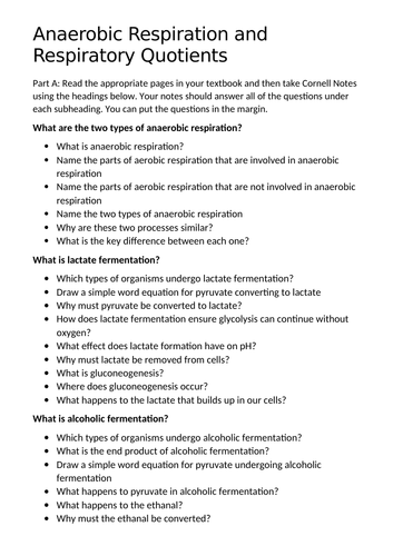 OCR A - Anaerobic Respiration and RQs