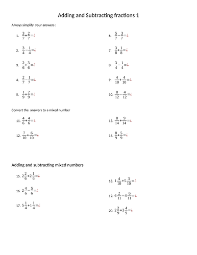 fractions addition and subtraction