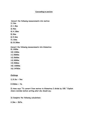 Converting m and km lesson