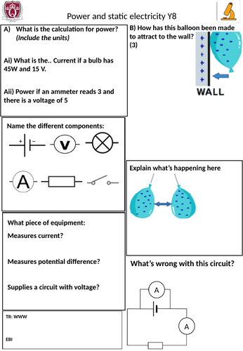 Y8 Science marking- mini review/ quiz/ assessment