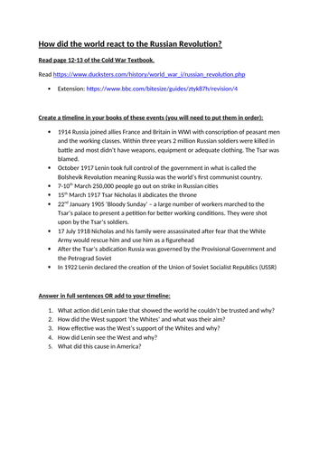 AQA  Conflict and tension between East and West, 1945–1972 10 x Worksheets/Homework worksheets