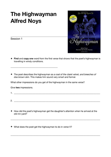 The Highwayman Reading Comprehension