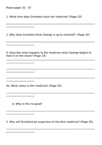 George's Marvellous Medicine Chapter 5 and 6 Comprehension