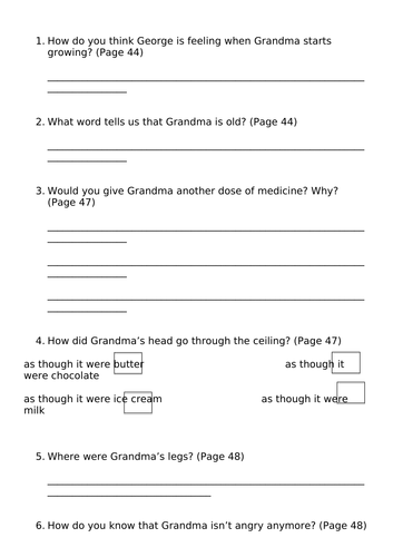 George's Marvellous Medicine Chapter 7 Comprehension