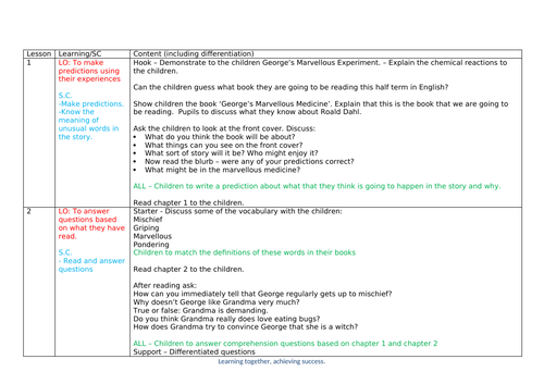 George's Marvellous Medicine Planning