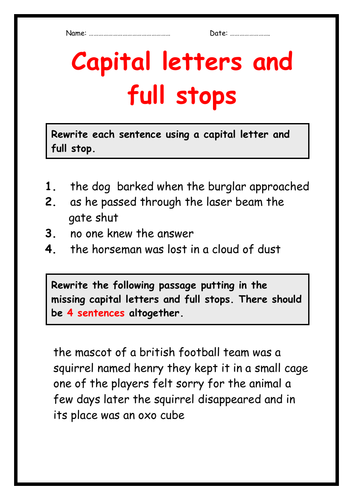 Capital Letters And Full Stops 2 Activity Booklets Teaching Resources