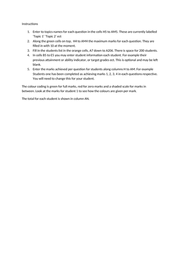 QLA Question Level Analysis grid Spreadsheet excel