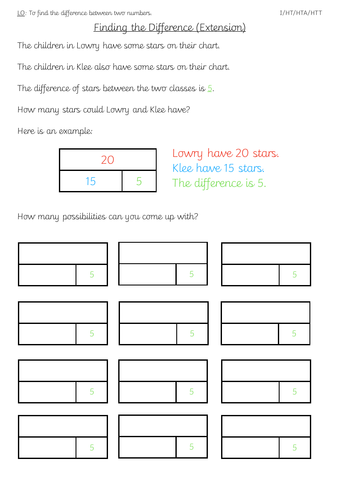 Year 1 Finding the Difference Differentiated Worksheets and Extension